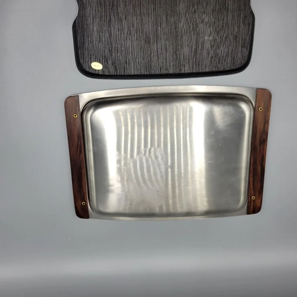 MCM Vintage Wood & Tile Removeable Cheeseboard w/ Tray & Knife in Box Japan